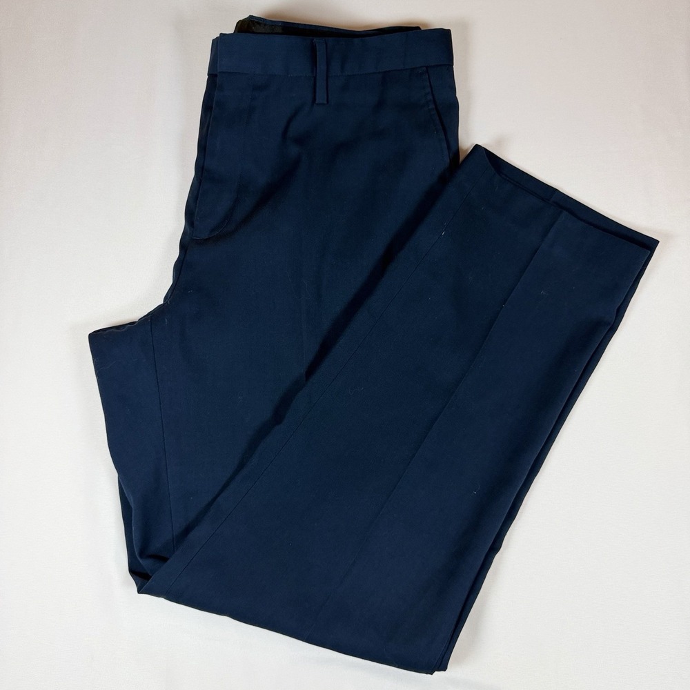 🔴 Saks Fifth Avenue Men's Flat Front Dress Pants - W34 L30 - Navy Blue Poly